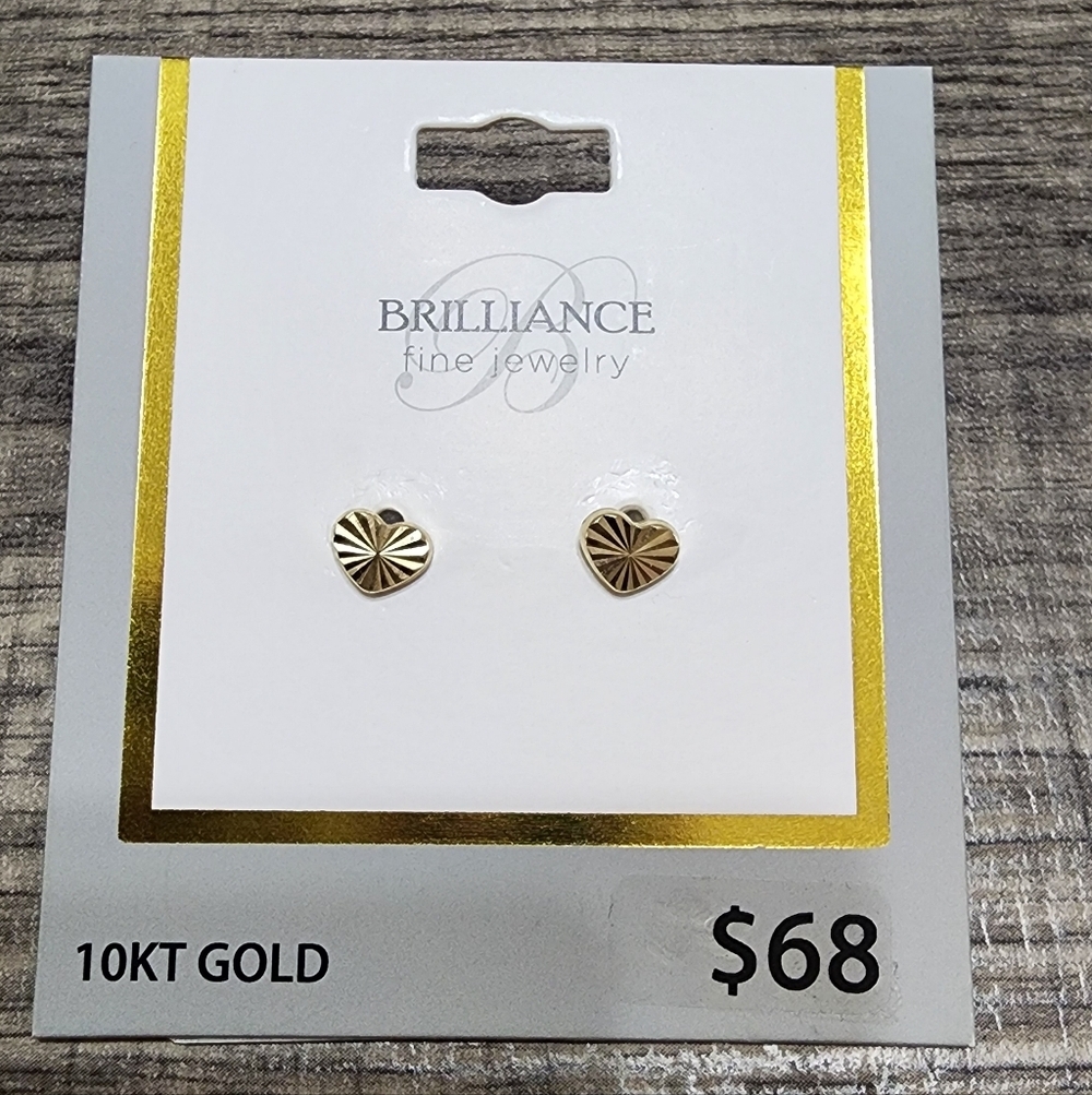 Brilliance Fine Jewelry Girls 10K Yellow Gold Starburst Heart Earrings